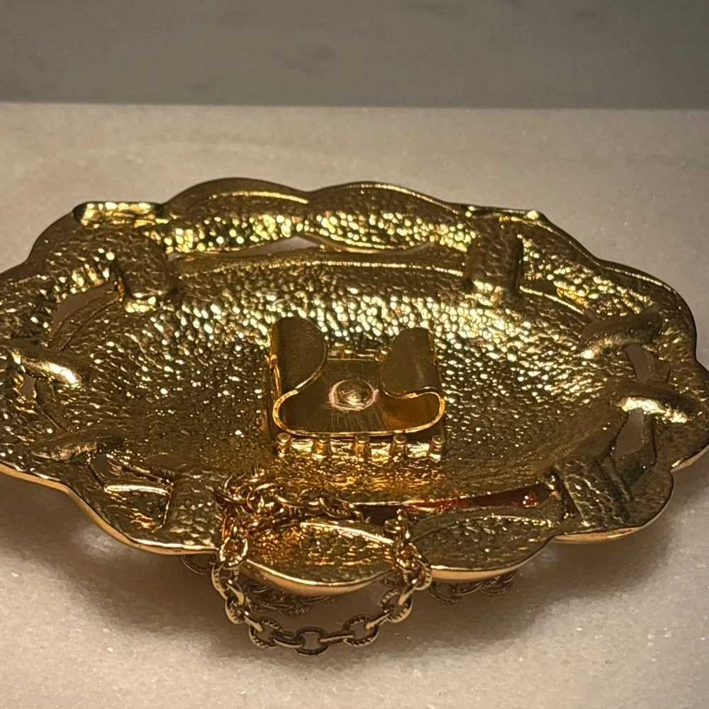 Vintage Belt Buckle Womens Multi-Color Cabochon Filigree Chain Ornate
